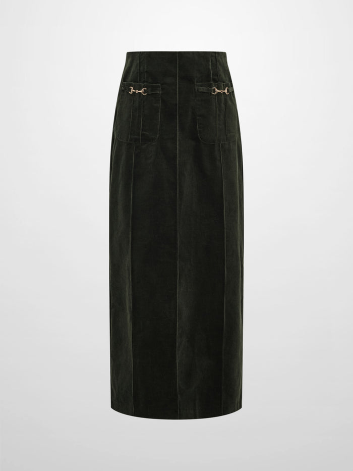 Chain Detail Corduroy Skirt - Emerald Green