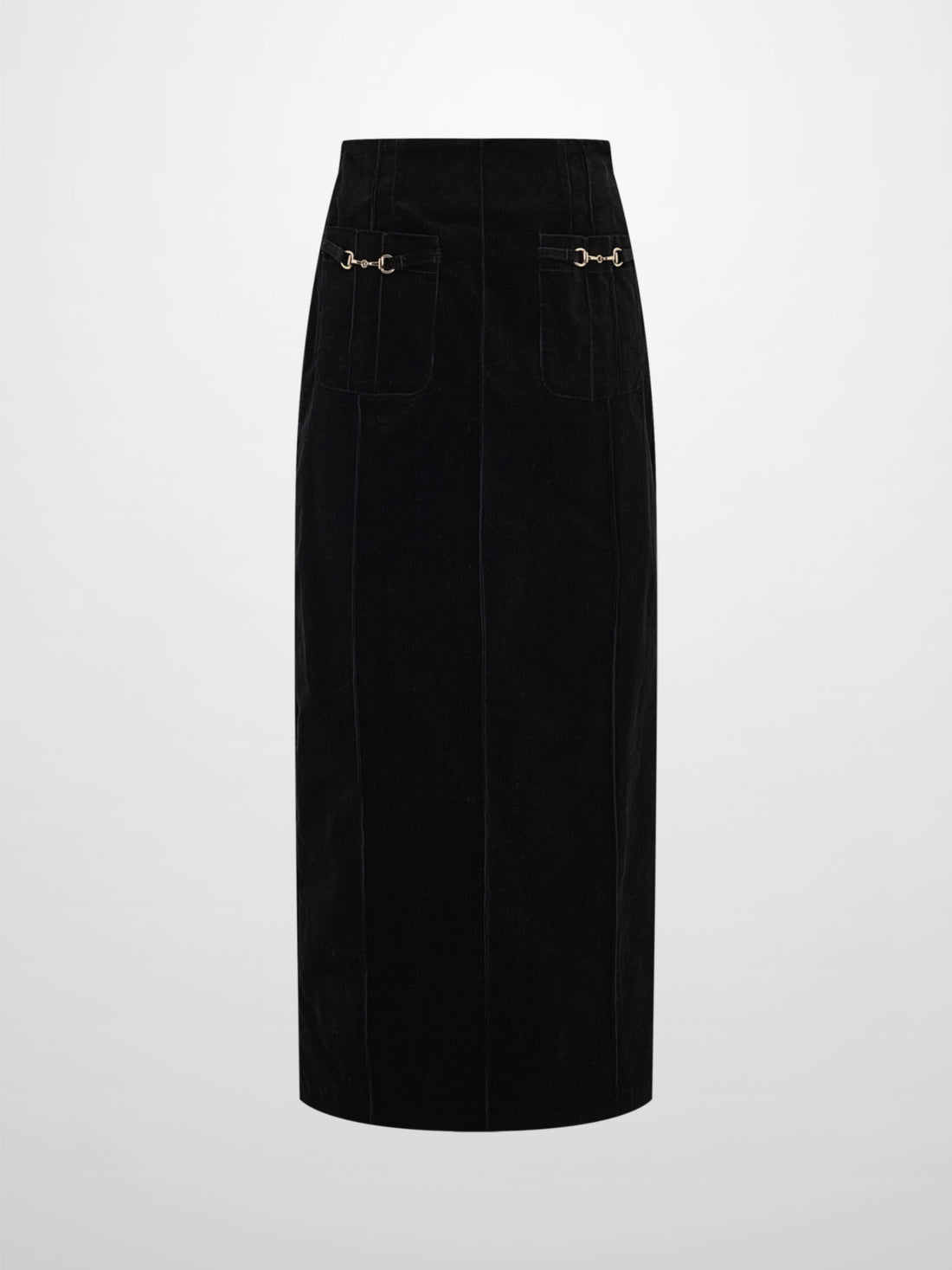 Chain Detail Corduroy Skirt - Black