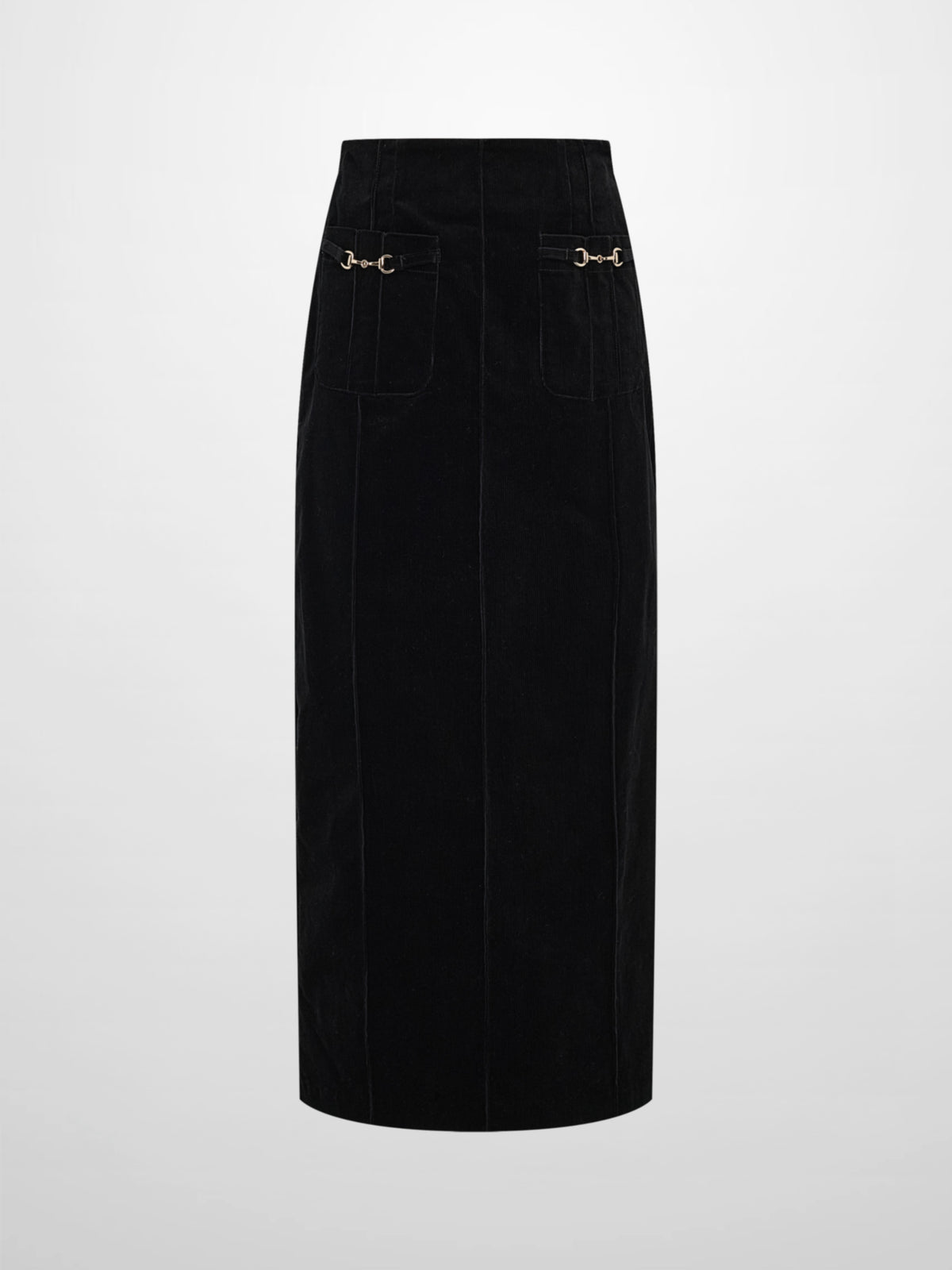 Chain Detail Corduroy Skirt - Black