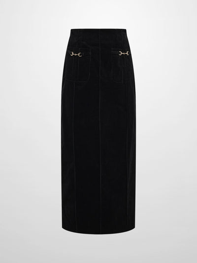 Chain Detail Corduroy Skirt - Black