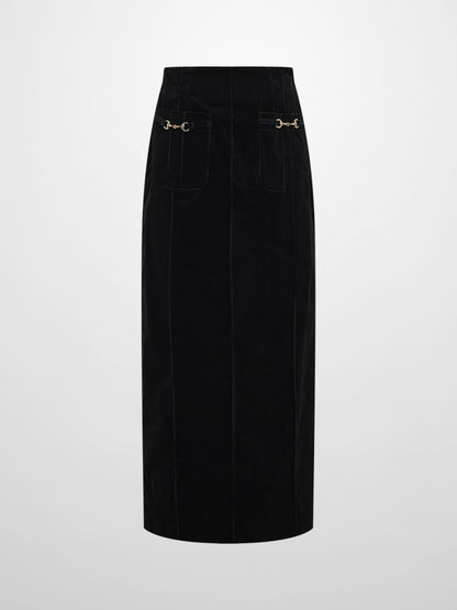 Chain Detail Corduroy Skirt - Black