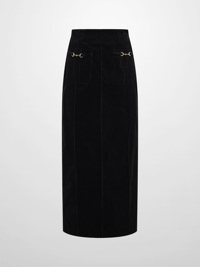 Chain Detail Corduroy Skirt - Black
