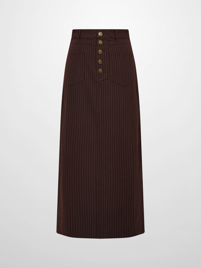 Front Pocket Button Skirt - Dark Brown