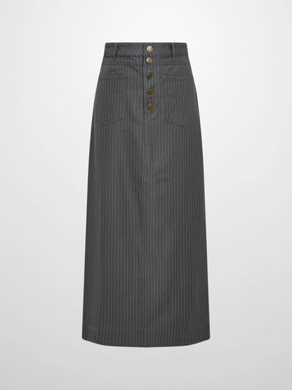 Front Pocket Button Skirt - Dark Grey