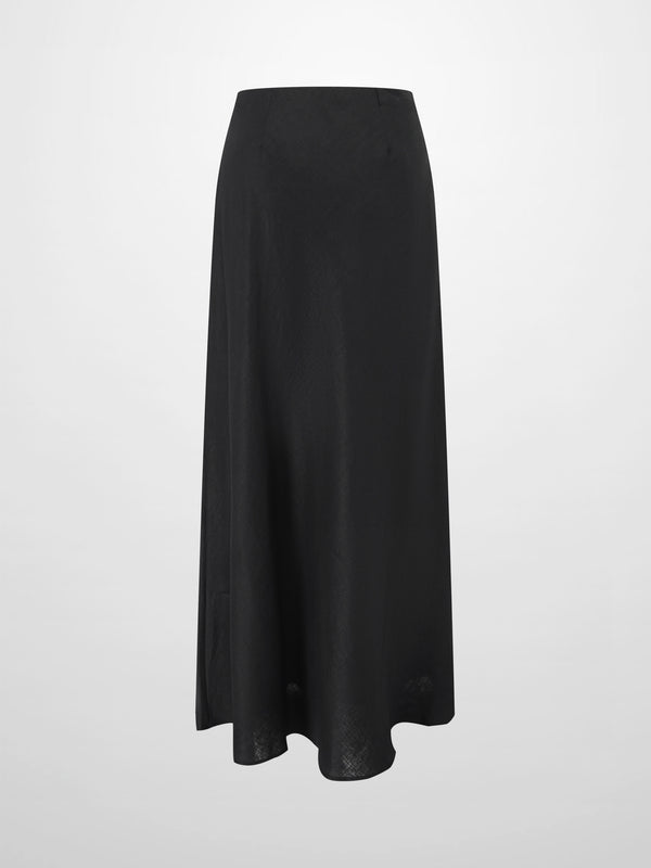 Linen Slip Skirt-Black