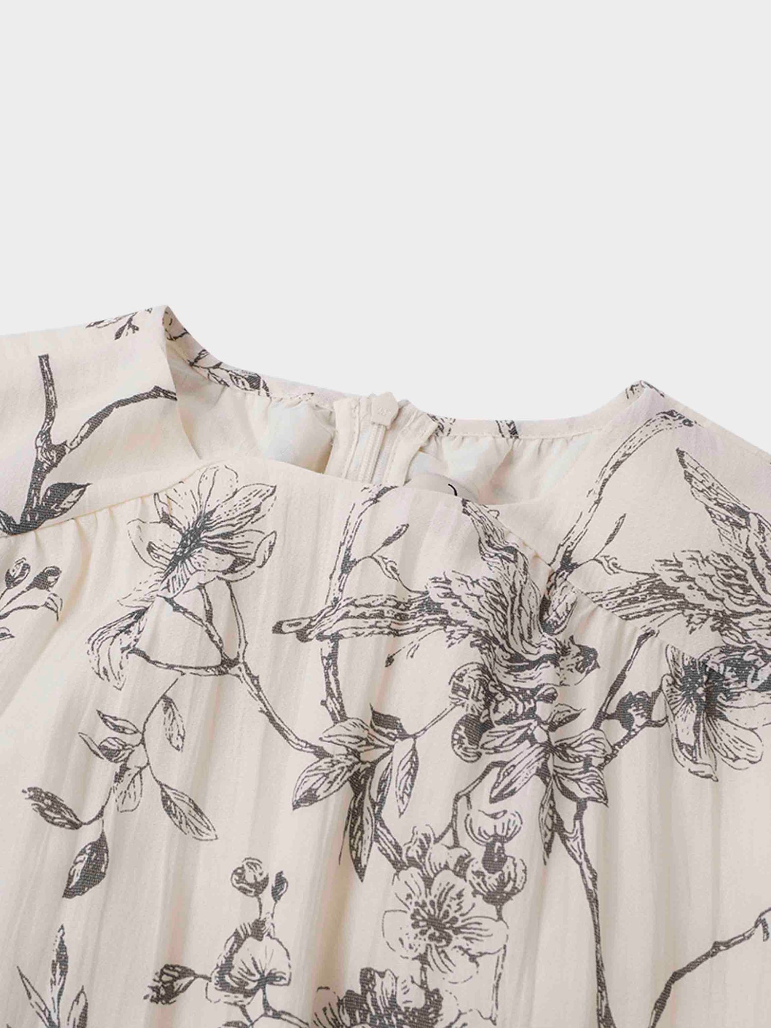 Asymmetrical Yoke Dress-Floral Branch