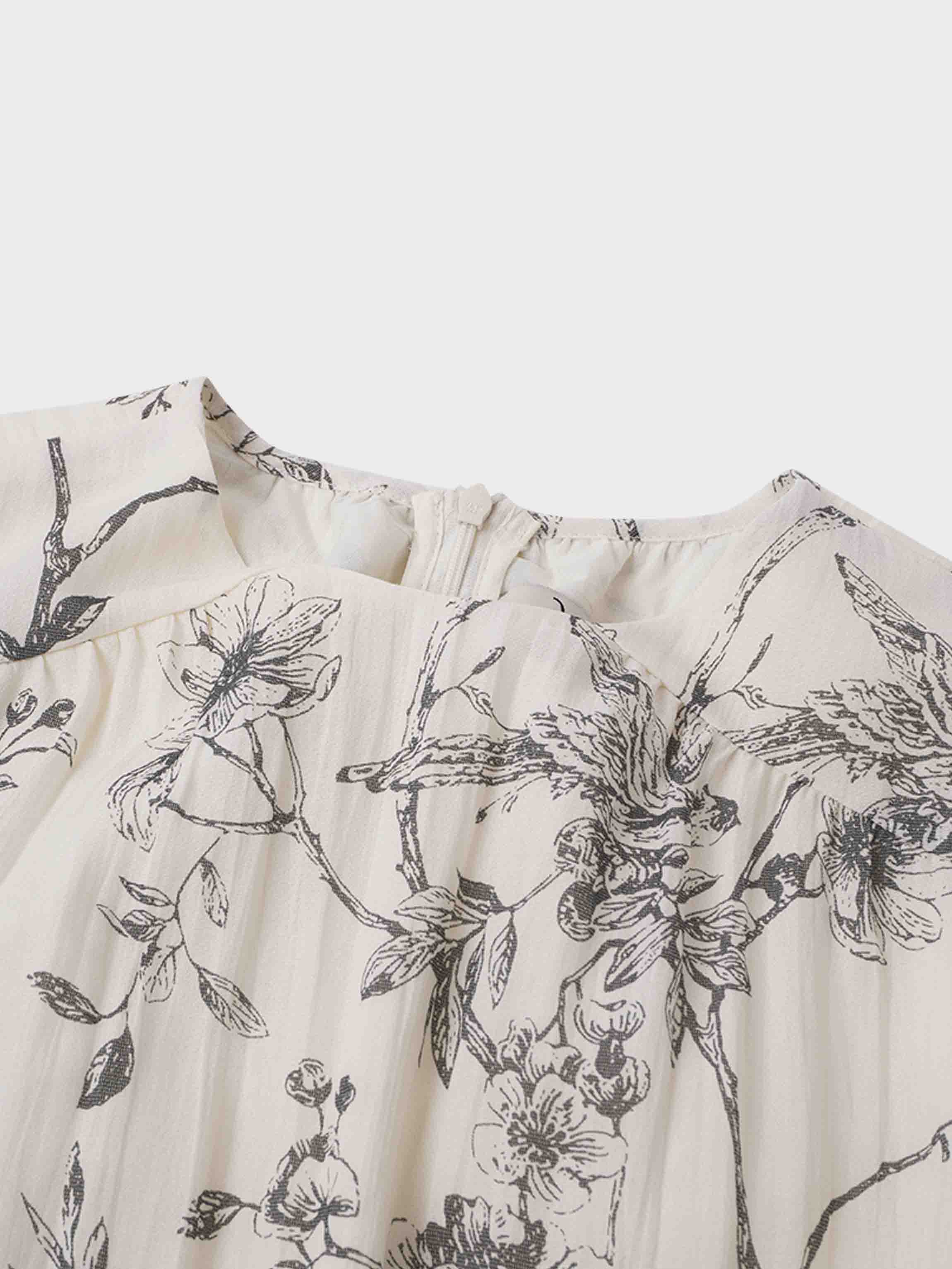 Asymmetrical Yoke Dress-Floral Branch