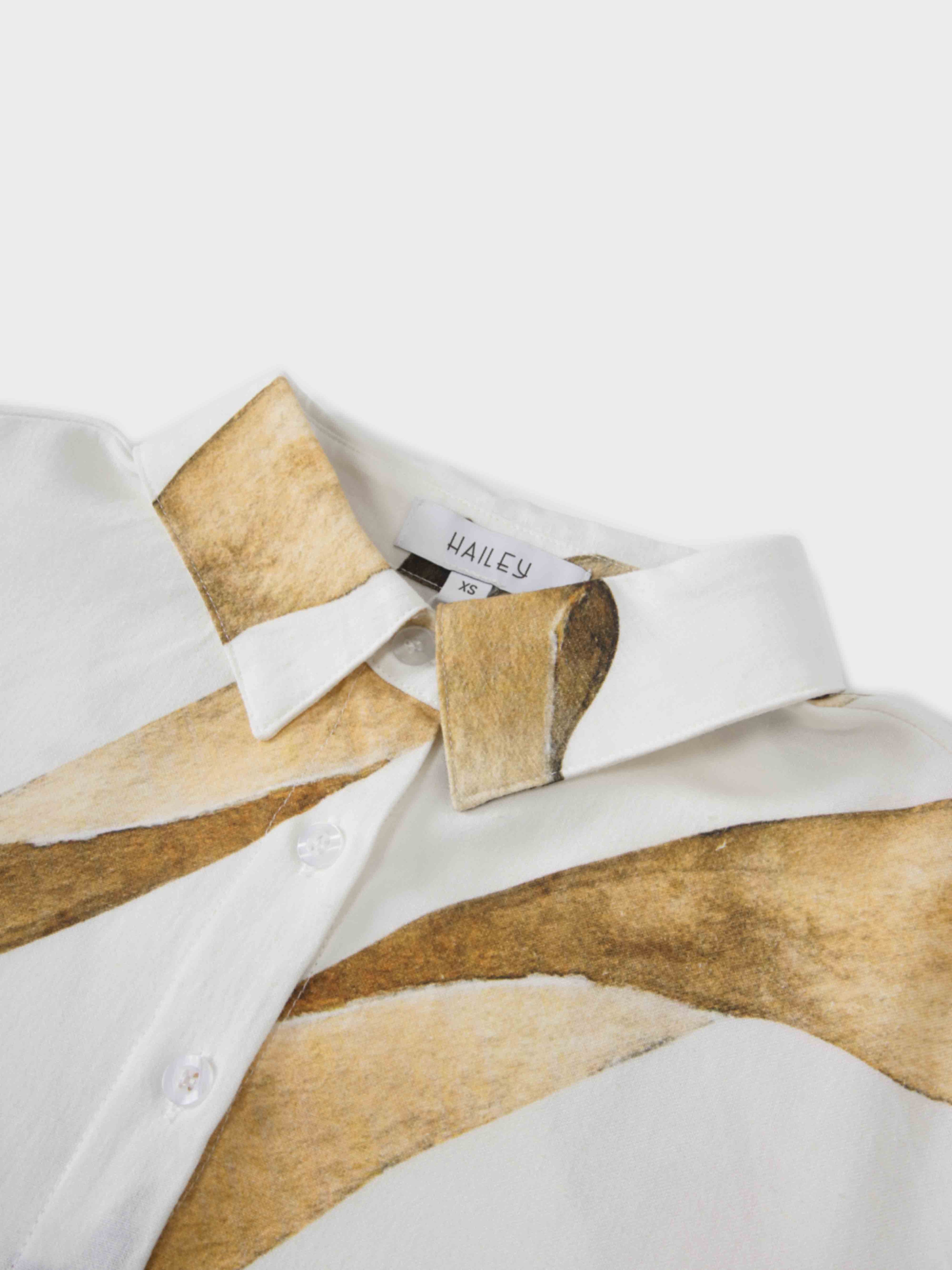 Printed Linen Blend Blouse-Brown Floral