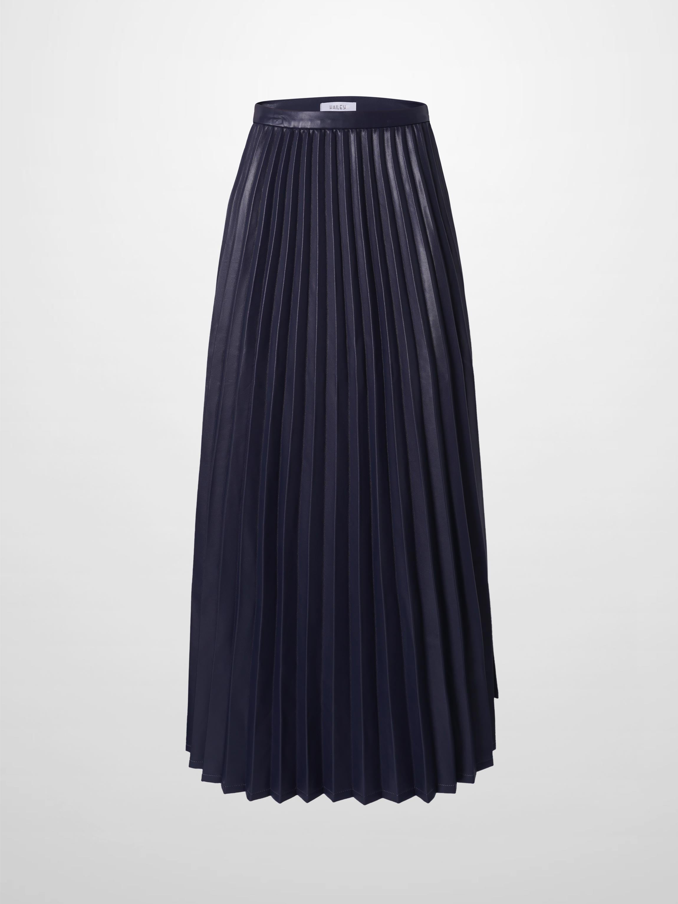 Accordion Pleated Faux Leather Skirt-Navy