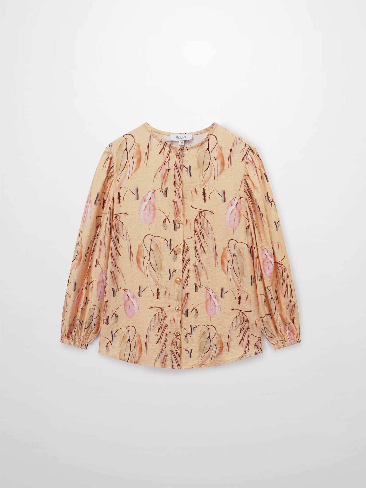Puff Sleeve Button Down Blouse-Peach Feathers