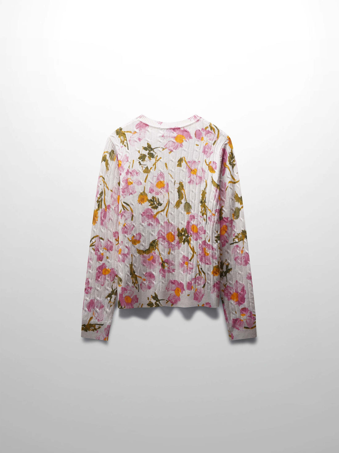 Printed Cable Knit Sweater- Soft Pink Floral