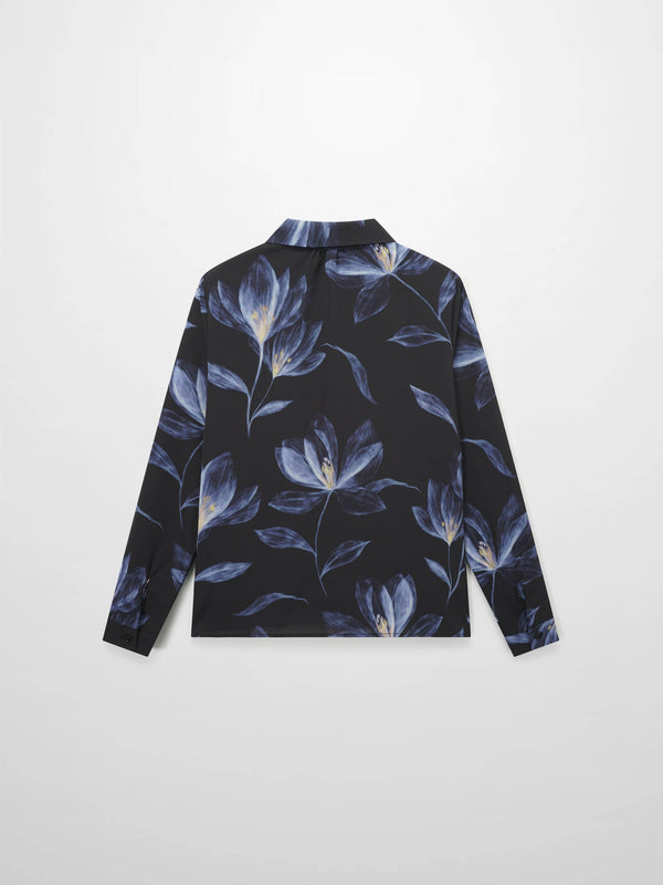 Button Down Collared Blouse-Blue Floral
