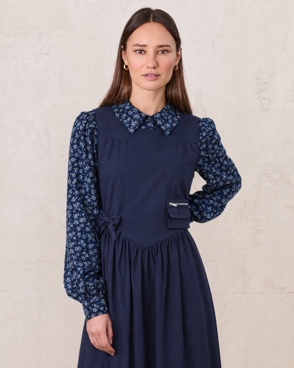 Peter Pan Collar Blouse-Blue Floral