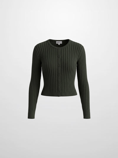 Lightweight Ribbed Cardigan 17" - Green