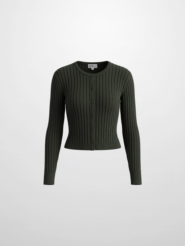 Lightweight Ribbed Cardigan 17" - Green