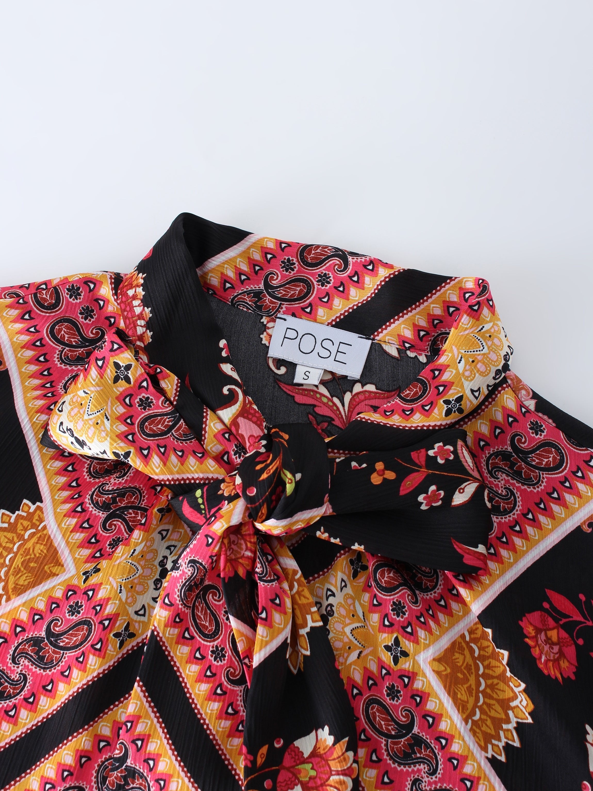 Vestido camisero con lazo delantero-Paisley Bandana