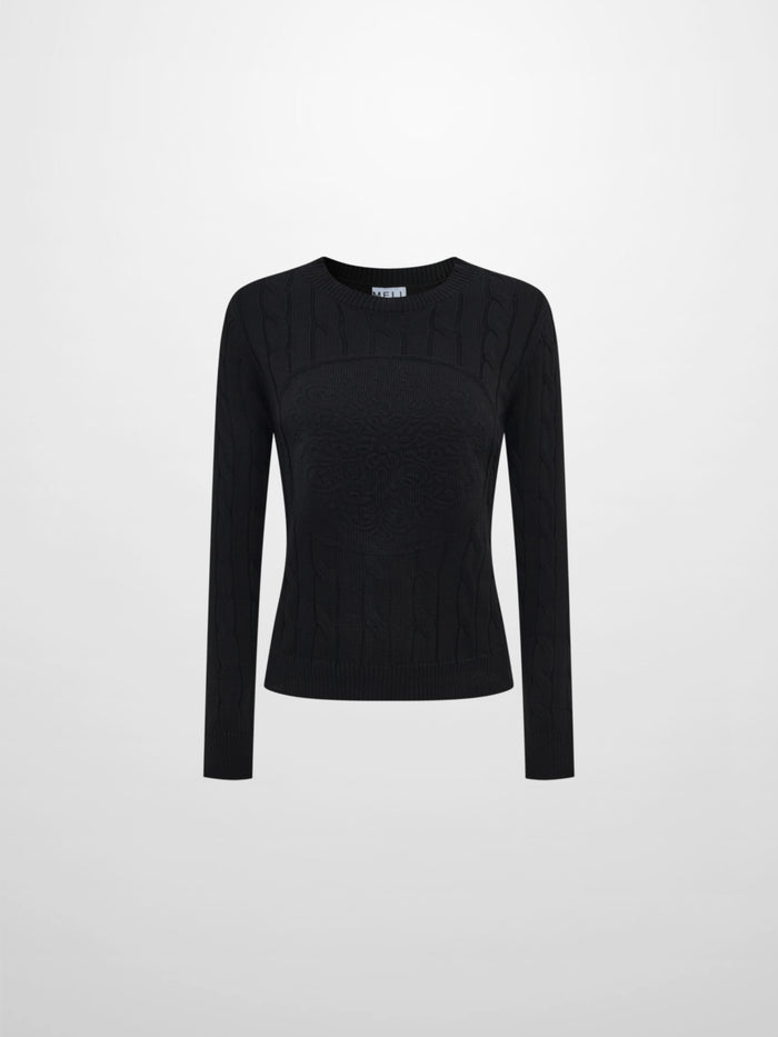 Embossed Cable Sweater - Navy
