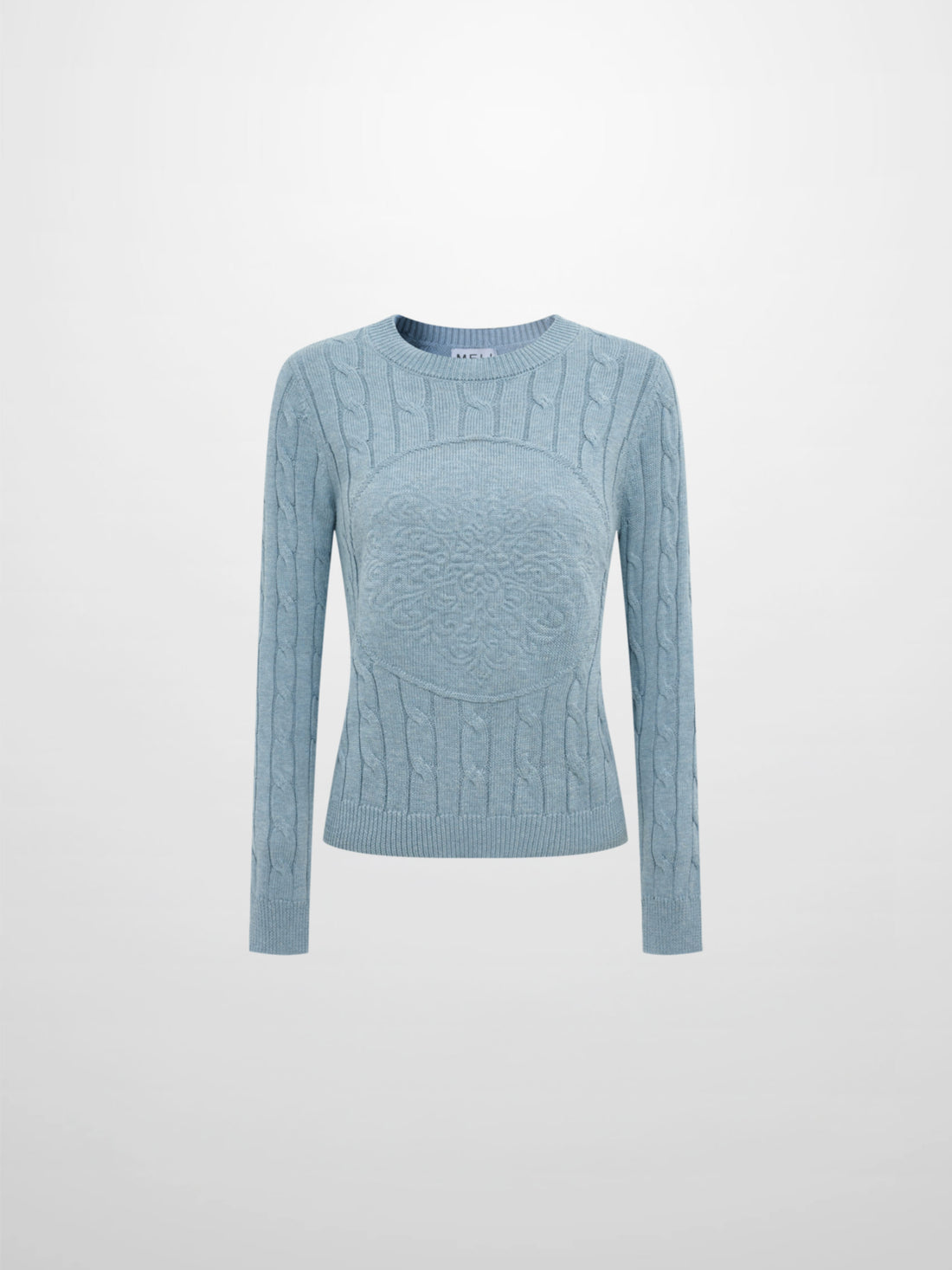 Embossed Cable Sweater - Heathered Blue