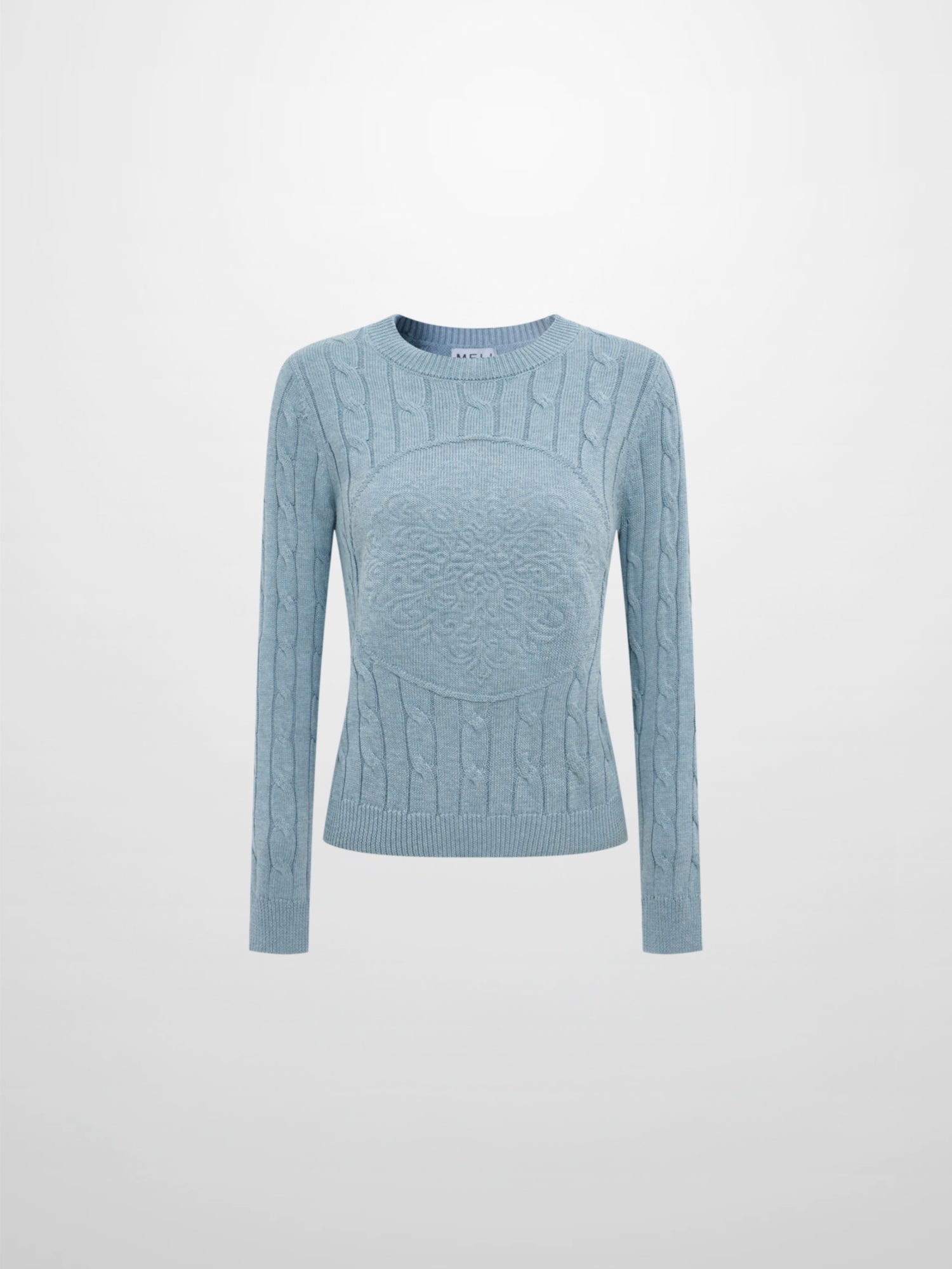 Embossed Cable Sweater - Heathered Blue