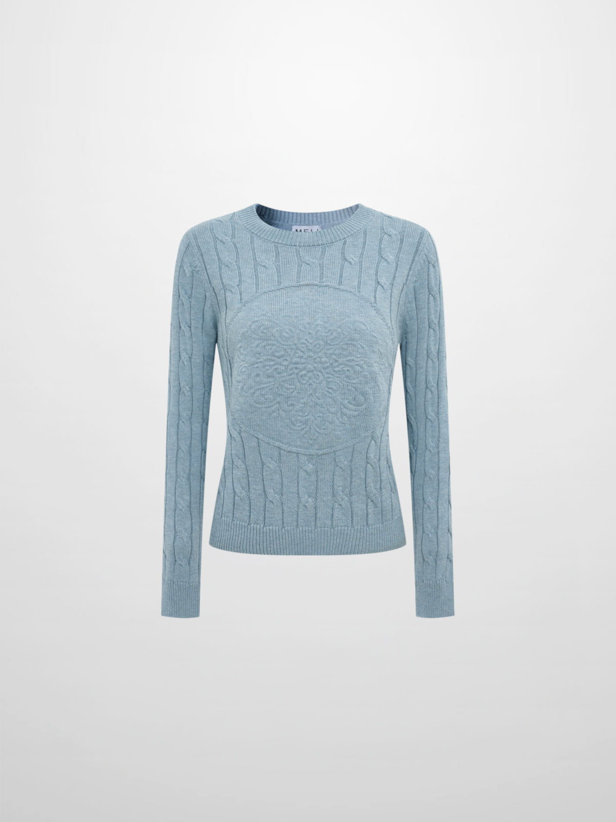 Embossed Cable Sweater - Heathered Blue