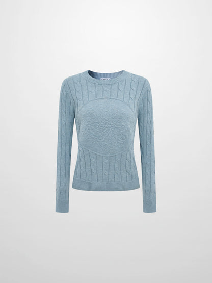 Embossed Cable Sweater - Heathered Blue