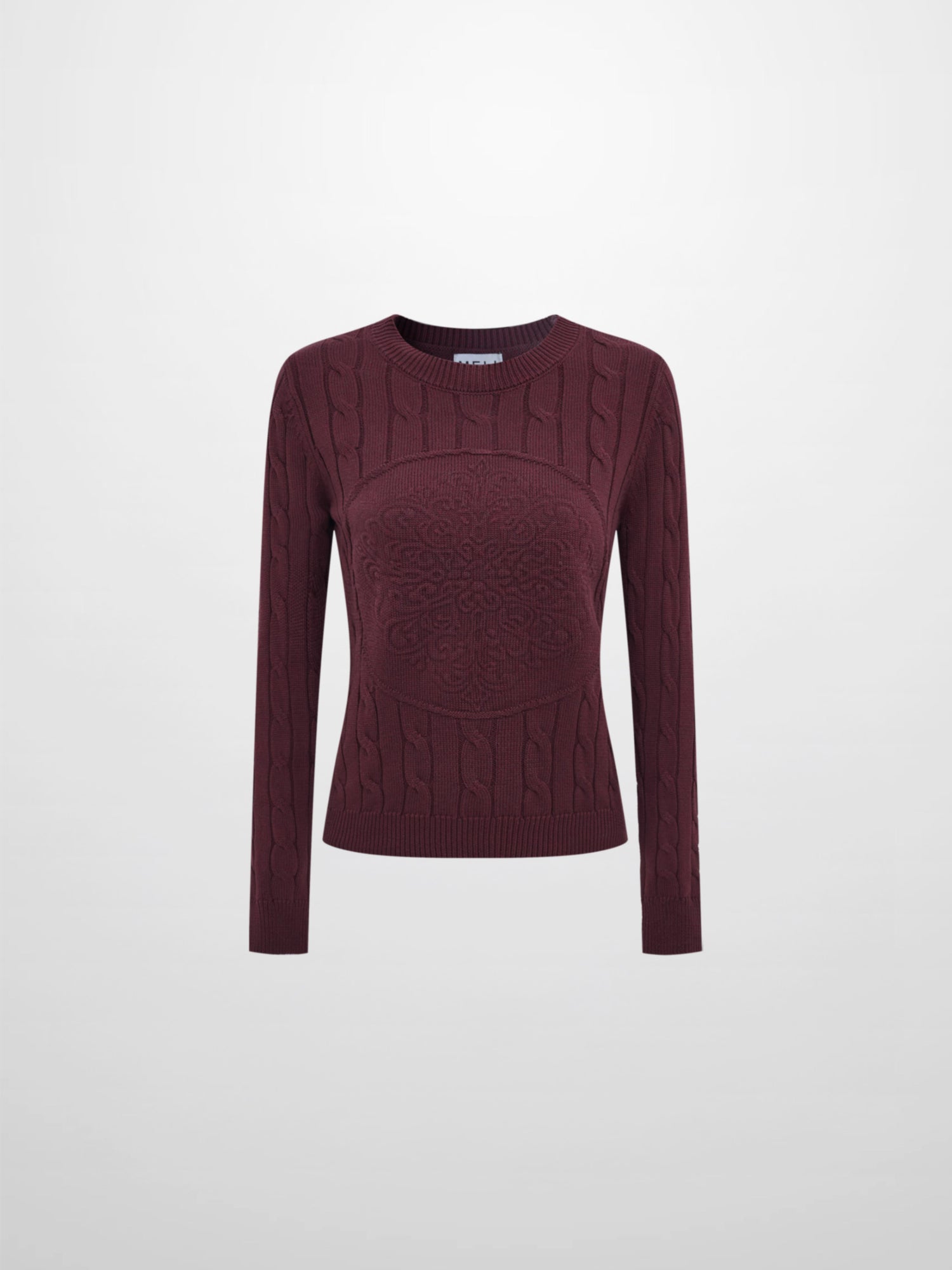 Embossed Cable Sweater - Burgundy