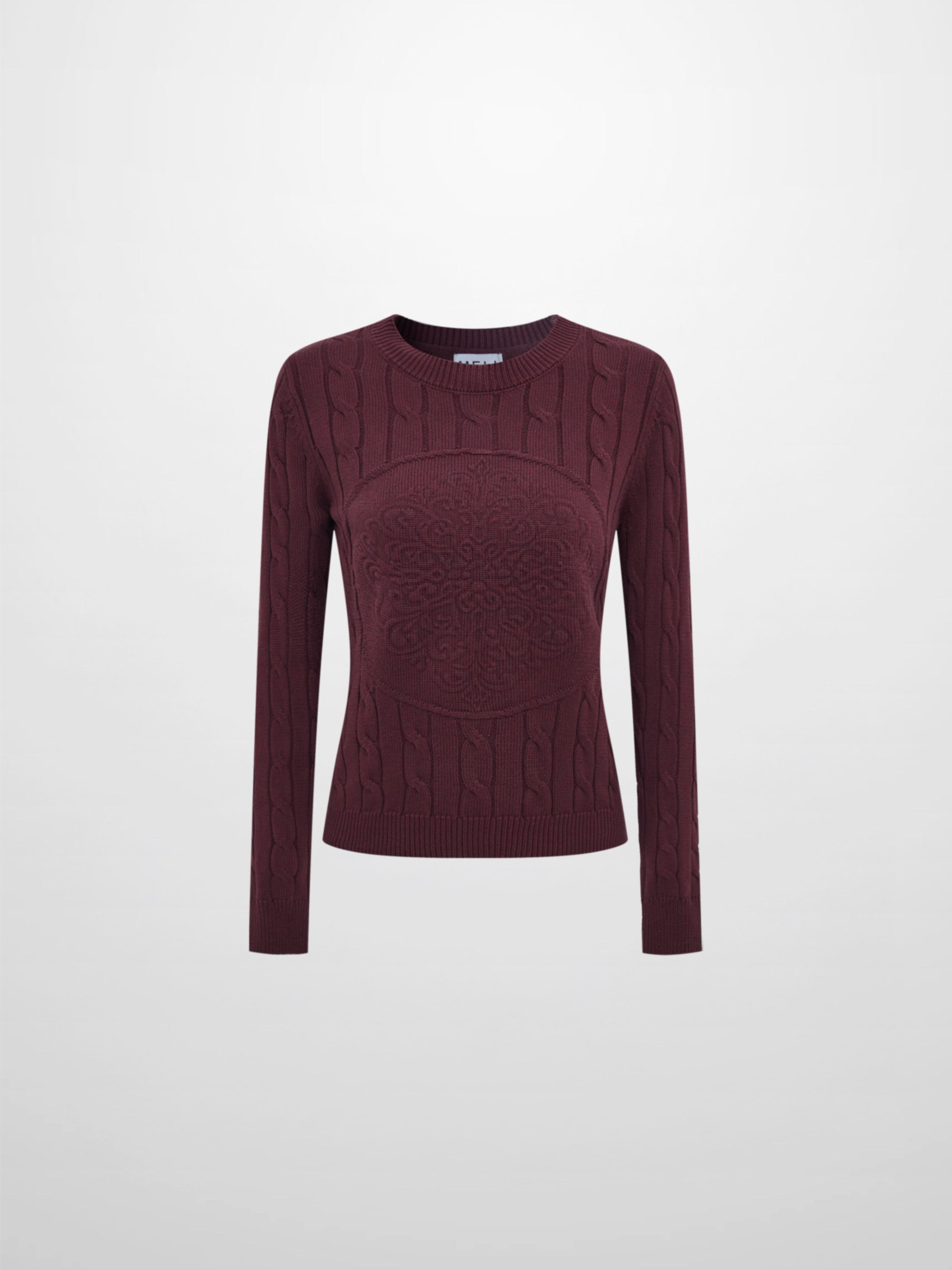 Embossed Cable Sweater - Burgundy
