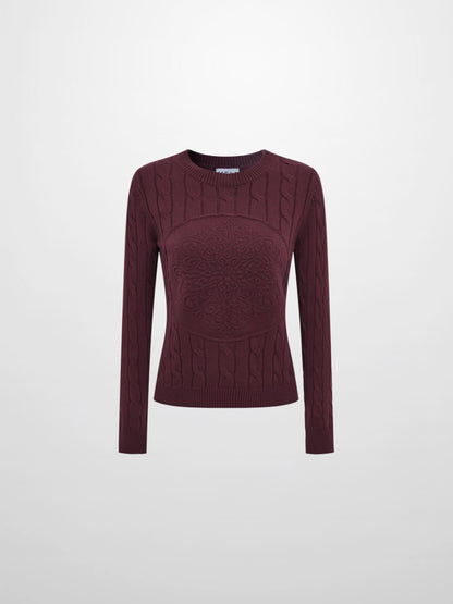 Embossed Cable Sweater - Burgundy