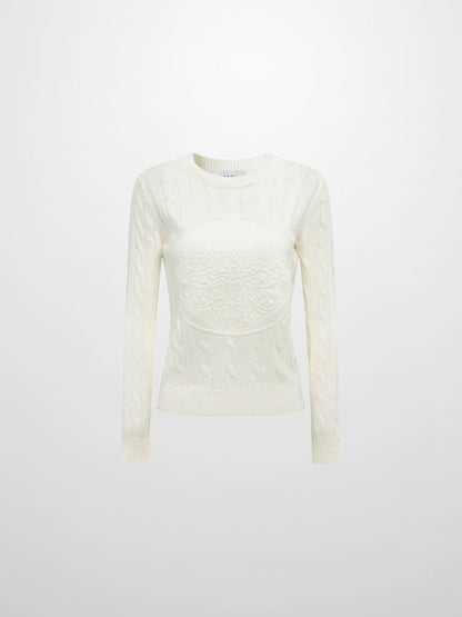 Embossed Cable Sweater - Cream