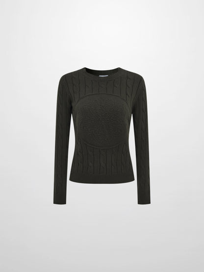 Embossed Cable Sweater - Green