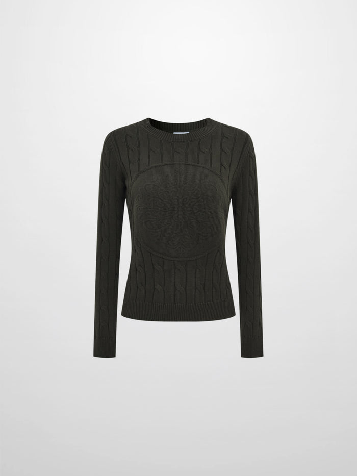 Embossed Cable Sweater - Green