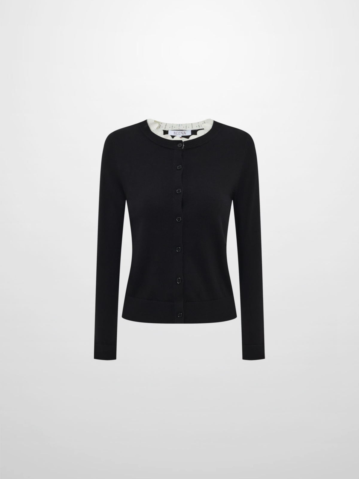 Eyelet Knit Trim Cardigan - Black