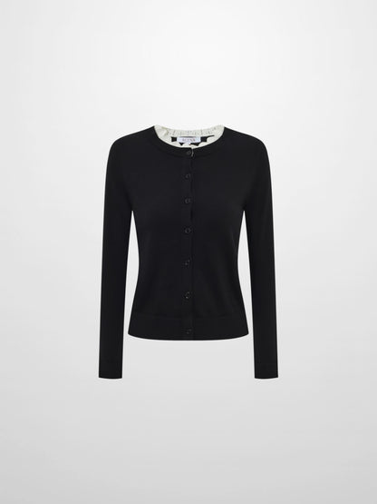 Eyelet Knit Trim Cardigan - Black