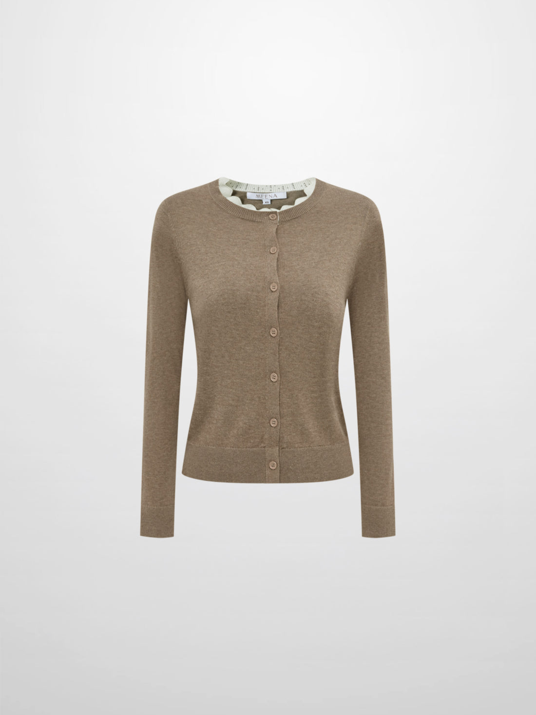 Eyelet Knit Trim Cardigan - Warm Taupe