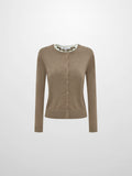 Eyelet Knit Trim Cardigan - Warm Taupe