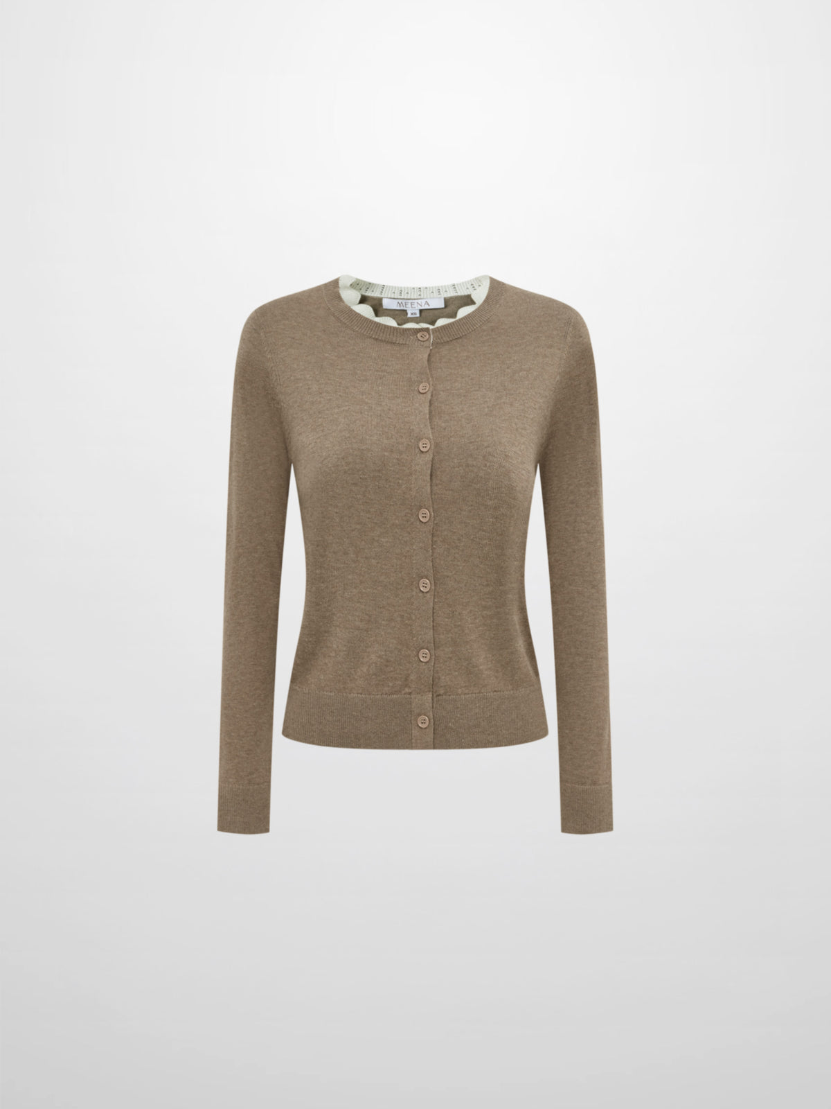 Eyelet Knit Trim Cardigan - Warm Taupe