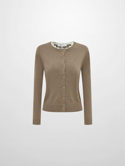 Eyelet Knit Trim Cardigan - Warm Taupe
