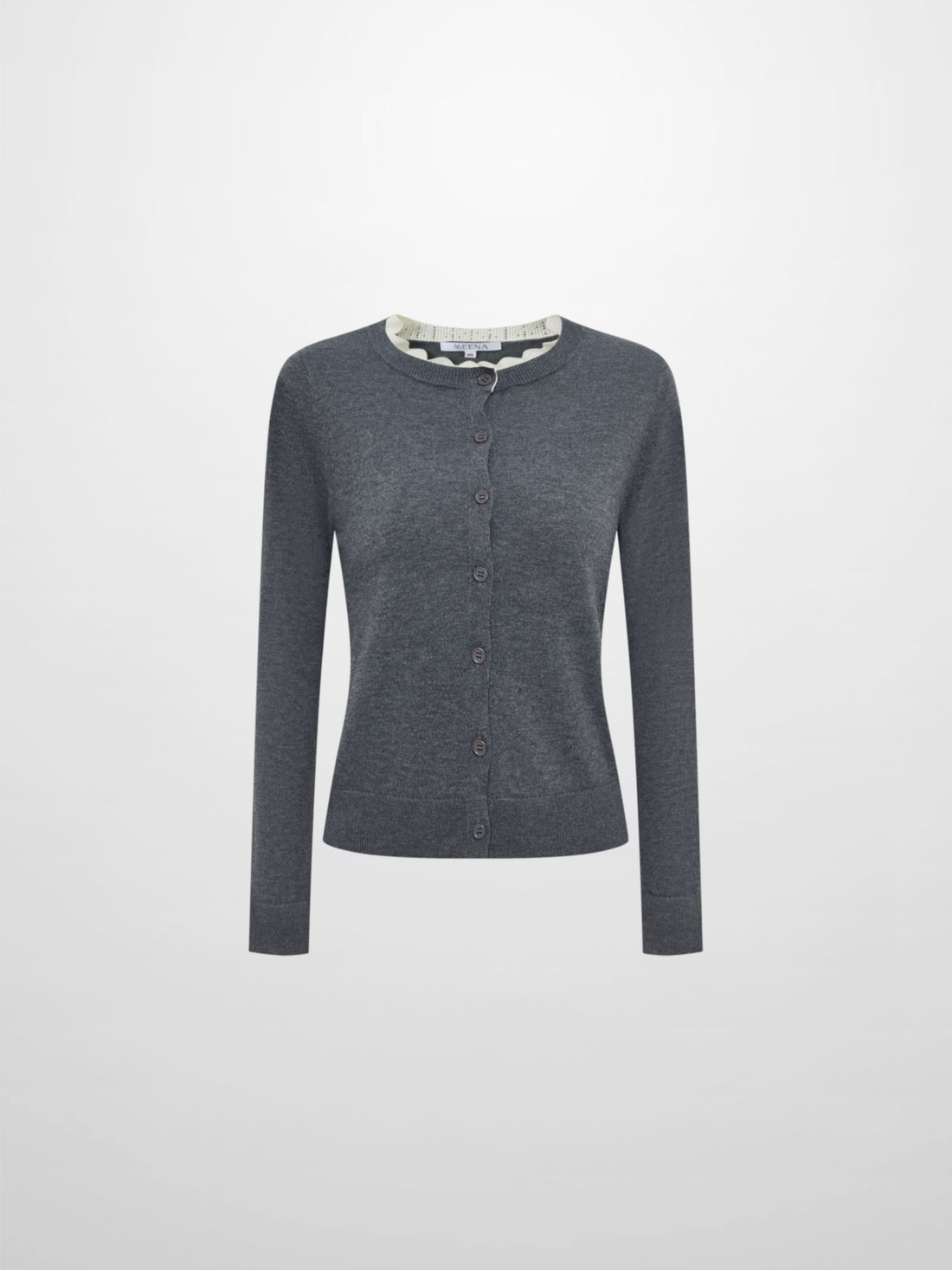 Eyelet Knit Trim Cardigan - Grey