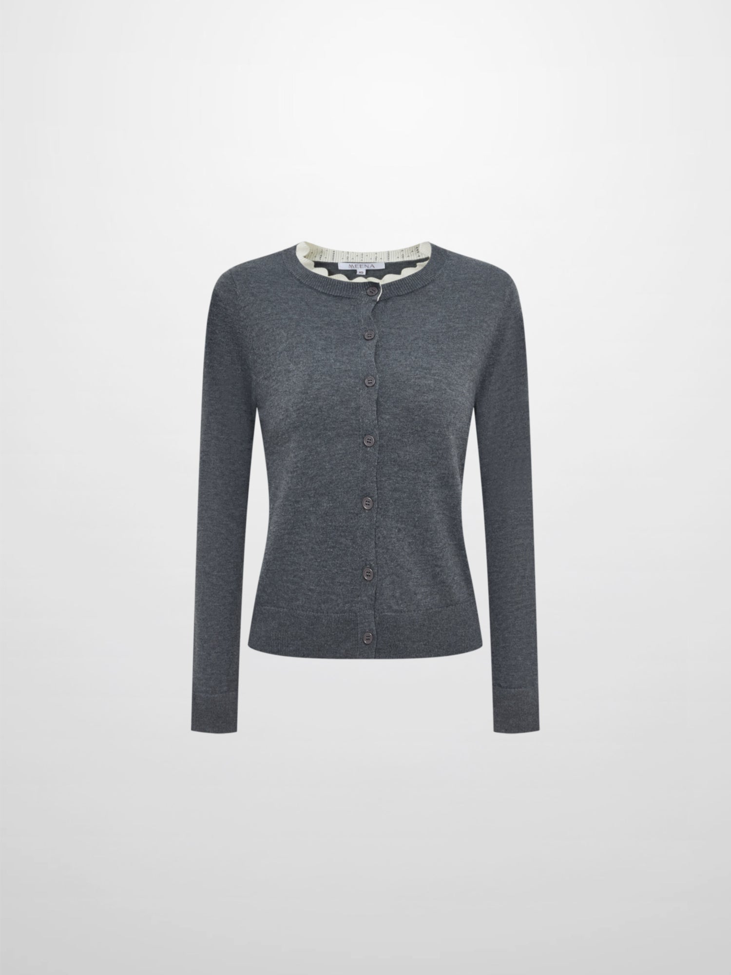 Eyelet Knit Trim Cardigan - Grey