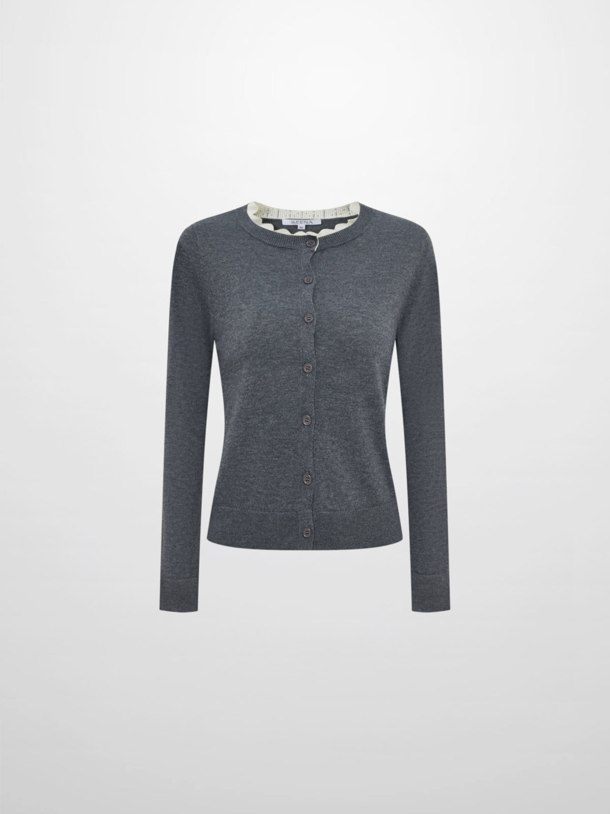 Eyelet Knit Trim Cardigan - Grey