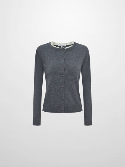 Eyelet Knit Trim Cardigan - Grey
