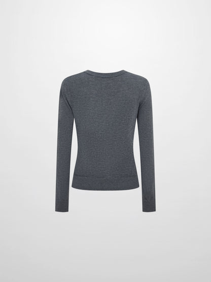Eyelet Knit Trim Cardigan - Grey