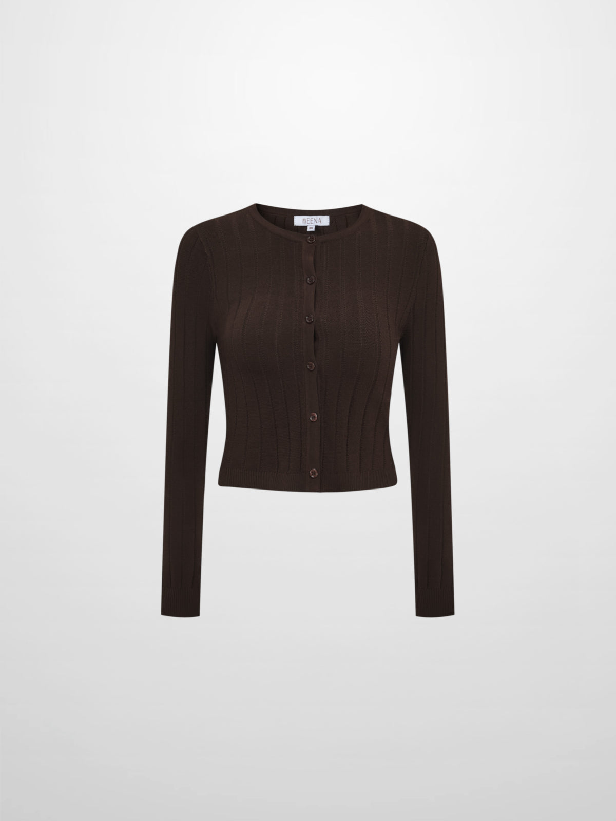 Silk Knit Ribbed Cardigan 17"- Brown