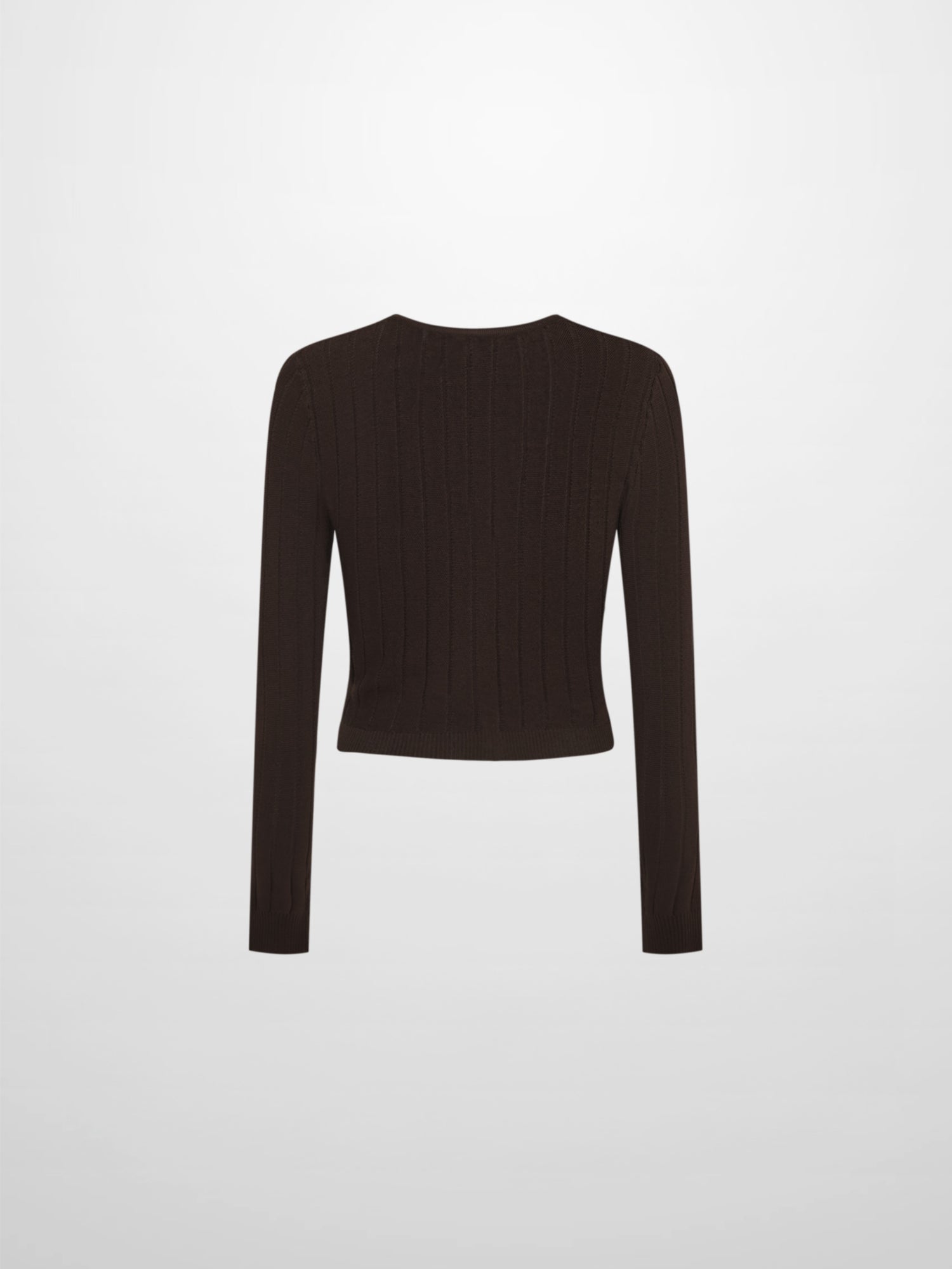 Silk Knit Ribbed Cardigan 17"- Brown