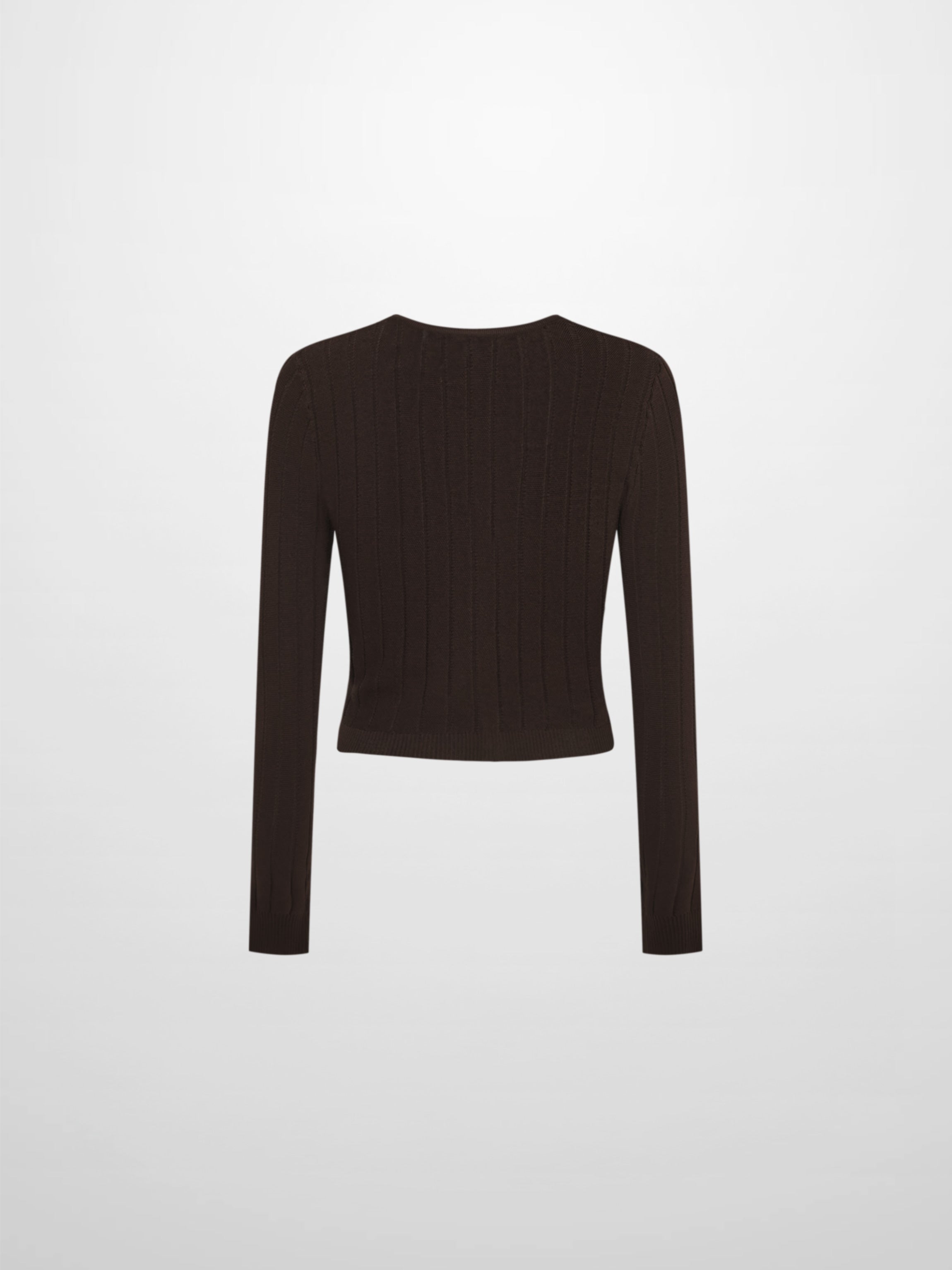 Silk Knit Ribbed Cardigan 17"- Brown