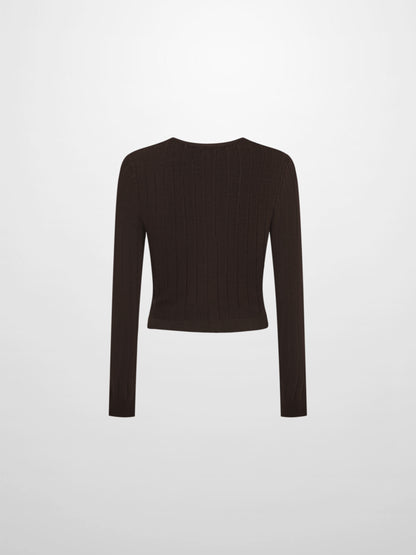 Silk Knit Ribbed Cardigan 17"- Brown