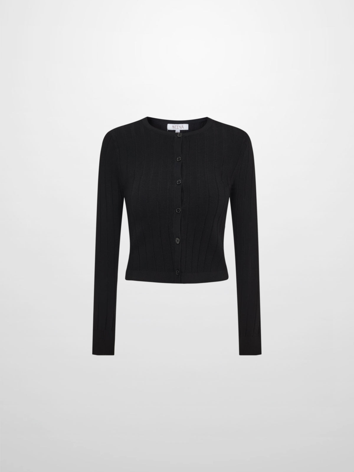 Silk Knit Ribbed Cardigan 17"- Black