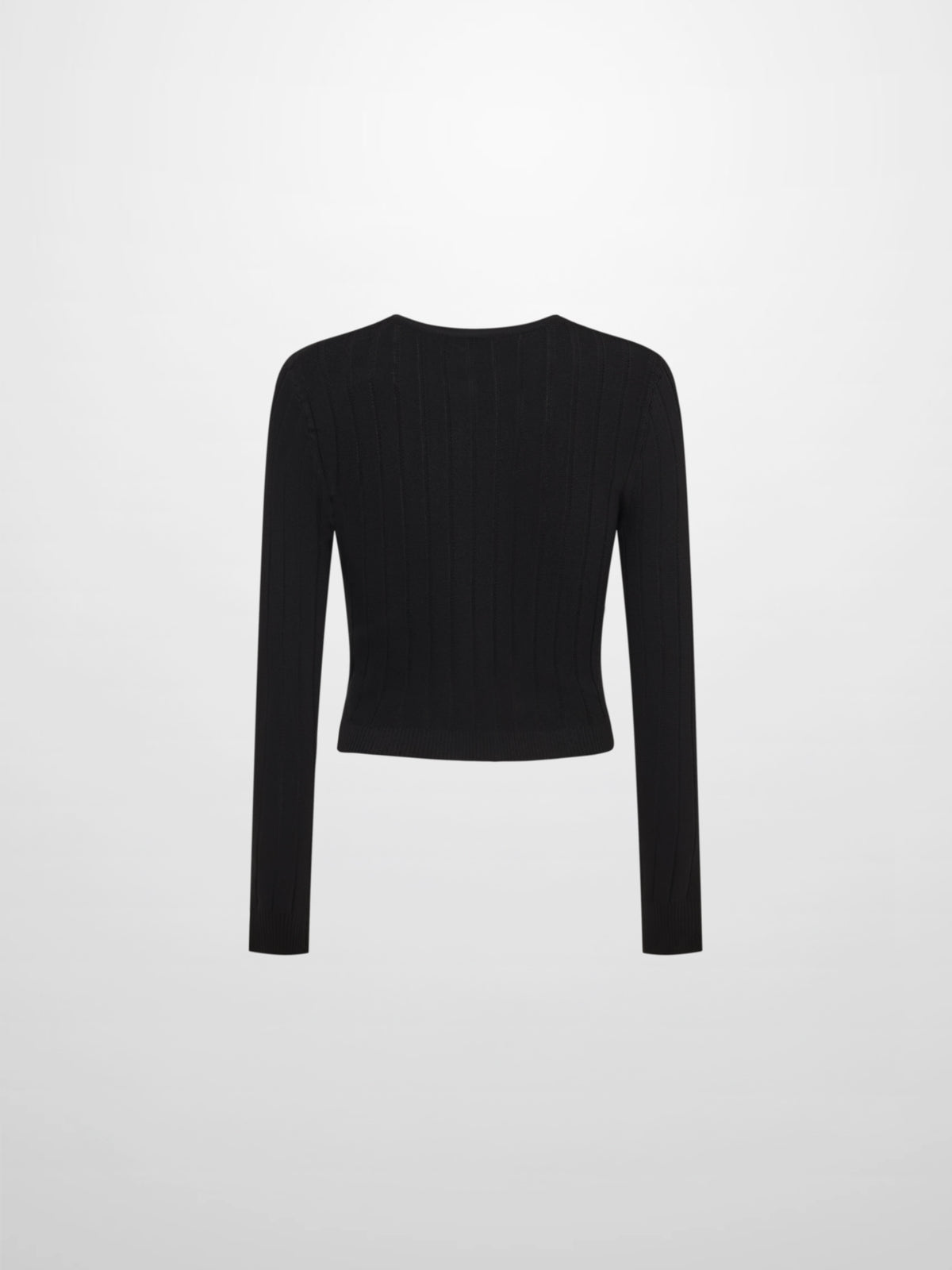 Silk Knit Ribbed Cardigan 17"- Black