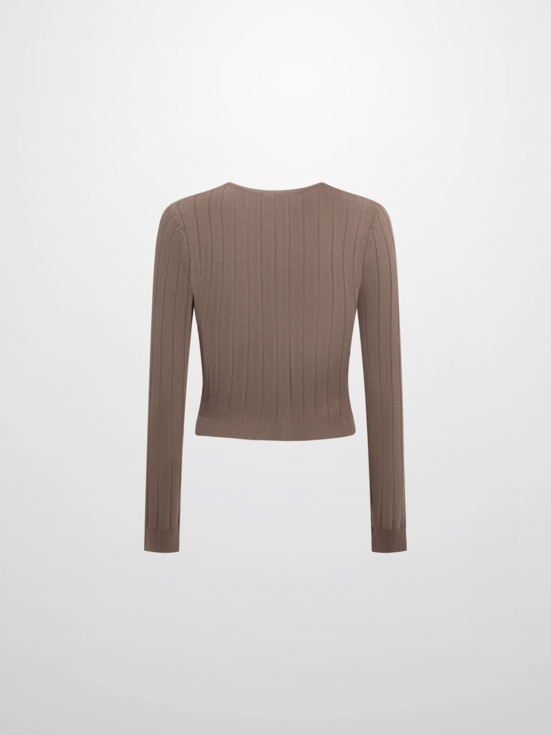 Silk Knit Ribbed Cardigan 17"- Warm Taupe