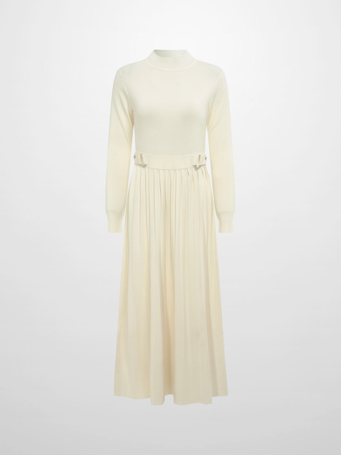 Side Buckle Knit Dress - Cream